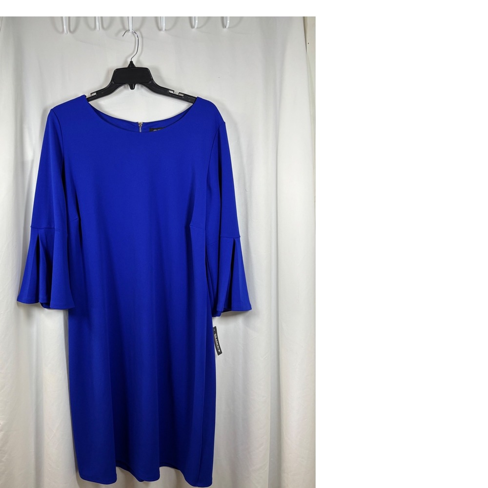 Glamour Royal Bell Sleeve Shift Dress Plus Size 22W Zip Back Stretch Crepe NEW